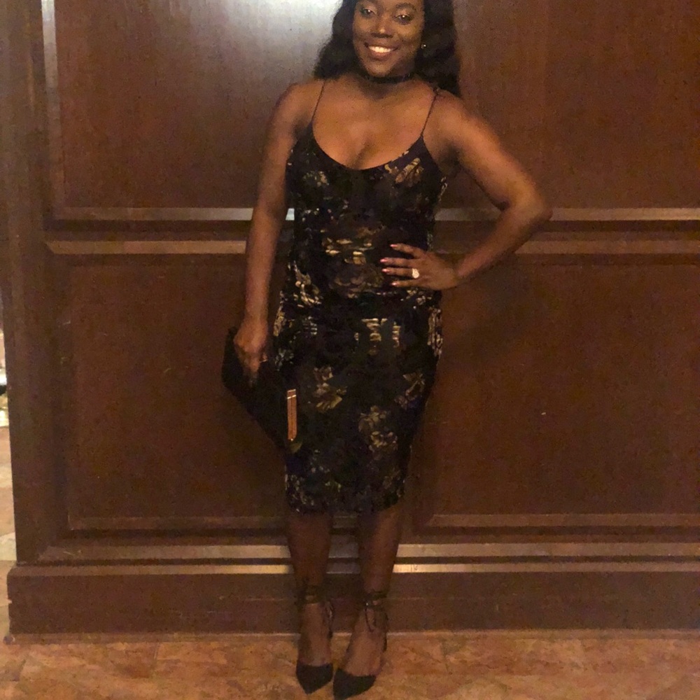 Velvet Black and Gold Dress